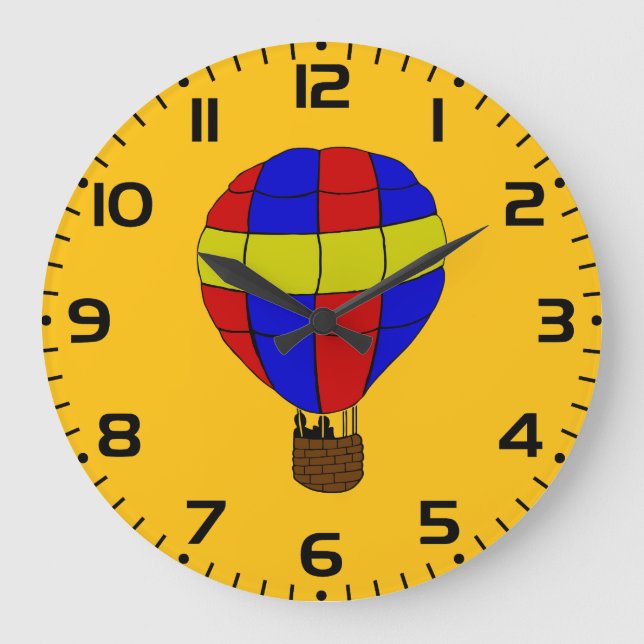 Reloj Redondo Grande Red Blue and Yellow Hot Air Balloon (Anverso)