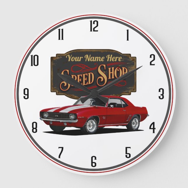 Reloj Redondo Grande Red Camaro Personalized Speed Shop (Anverso)