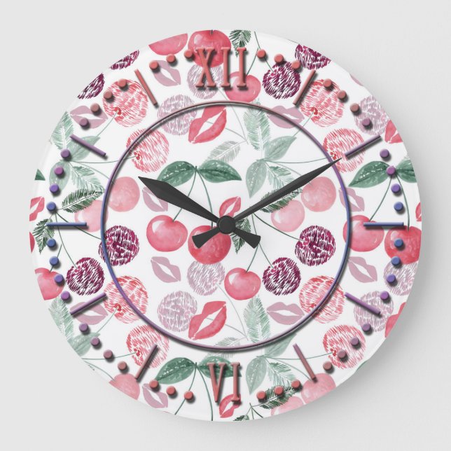Reloj Redondo Grande Red cherry berry fruit stylish (Anverso)