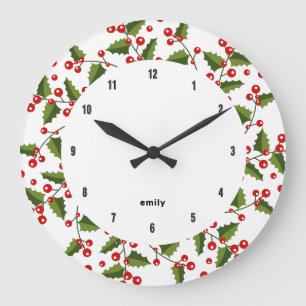 Reloj Redondo Grande Red Christmas berries wreath