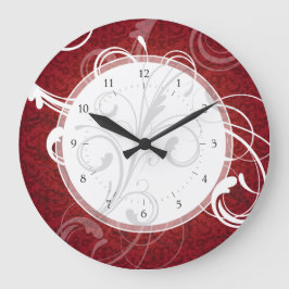 Reloj Redondo Grande Red Damask Elegant Swirls