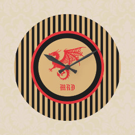 Reloj Redondo Grande Red Dragon with Regal Gold Black Stripes Monogram