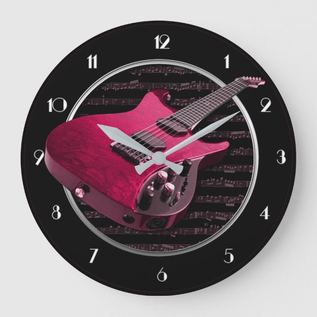 Reloj Redondo Grande Red Electric Guitar Round Wall Clock (Anverso)