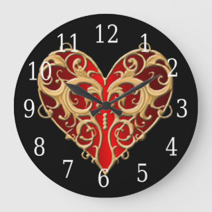 Reloj Redondo Grande Red Filigree Heart Clock