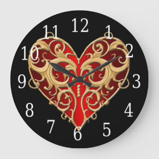 Reloj Redondo Grande Red Filigree Heart Clock