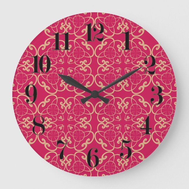 Reloj Redondo Grande Red Flower Boho Chic Clock (Anverso)