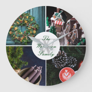 Reloj Redondo Grande Red fotográfica personalizada de Navidades de hip