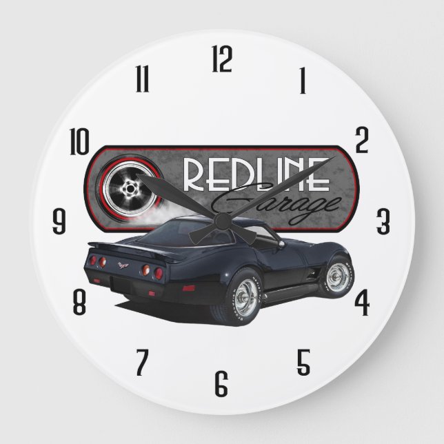 Reloj Redondo Grande Red Garage Black Vette (Anverso)