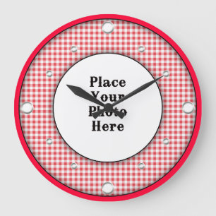 Reloj Redondo Grande Red Gingham Frame Your Photo Wall Clock