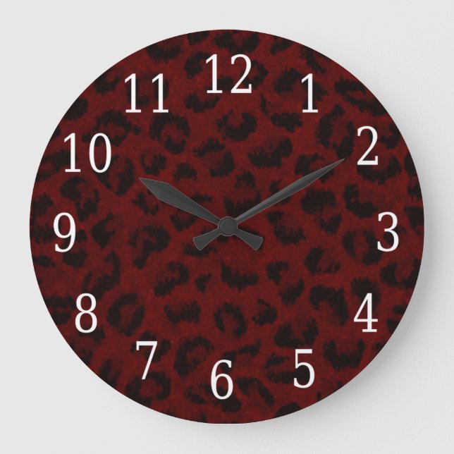 Reloj Redondo Grande Red Leopard Skin Round Clock (Anverso)