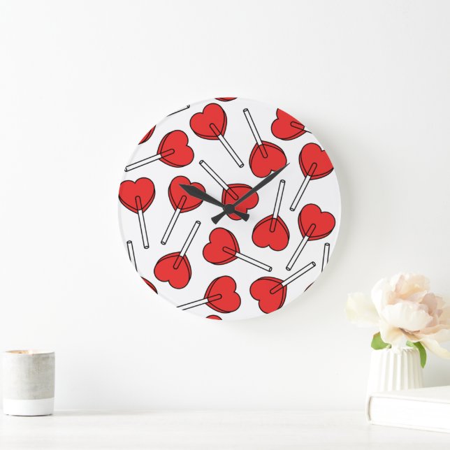 Reloj Redondo Grande Red Lollipops, Heart Lollipops, Lollipop Pattern (Hogar)