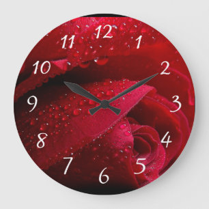 Reloj Redondo Grande Red Macro Rose with Water Droplets