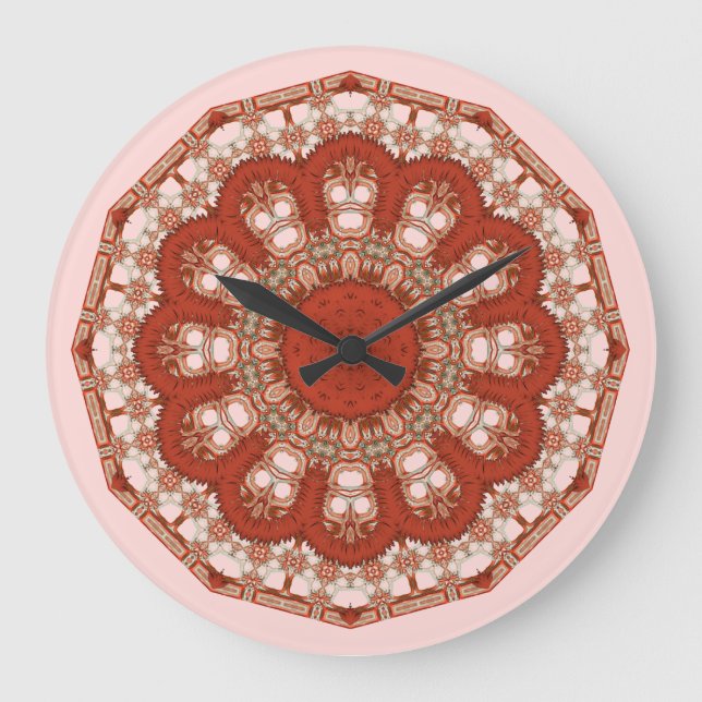 Reloj Redondo Grande Red Mandala Fancy Faux Stitch (Anverso)