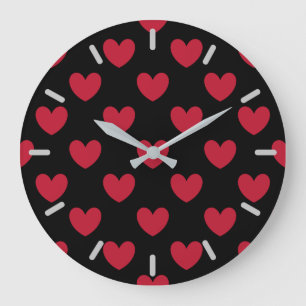 Reloj Redondo Grande Red polka hearts on black