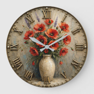 Reloj Redondo Grande Red Poppy Bouquet Elegant Floral Vase