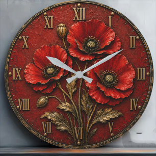 Reloj Redondo Grande Red Poppy Flowers