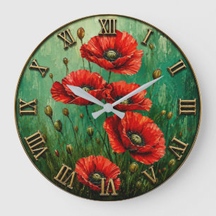 Reloj Redondo Grande Red Poppy Vibrant Wildflower Meadow