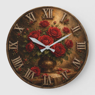 Reloj Redondo Grande Red Rose Elegant Vintage Floral Home Decor