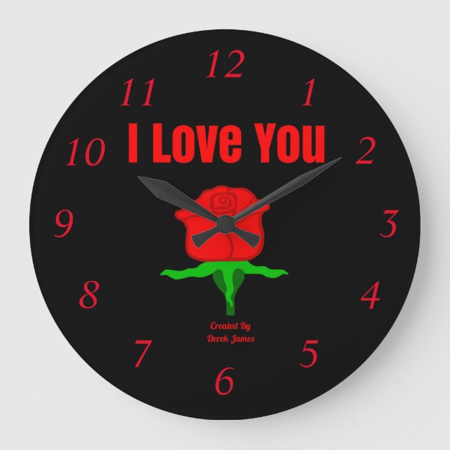 Reloj Redondo Grande Red Rose I Love You Acrylic Wall Clock (Anverso)