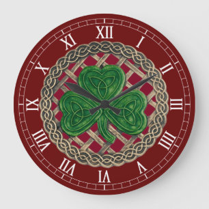 Reloj Redondo Grande Red Shamrock & Celtic Knots Bloqueo de números ro