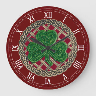 Reloj Redondo Grande Red Shamrock & Celtic Knots Bloqueo de números rom