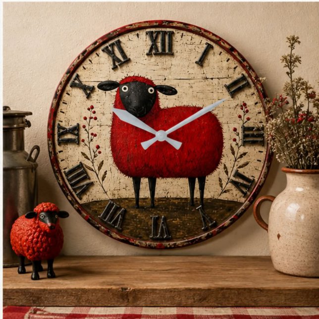 Reloj Redondo Grande Red Sheep (Subido por el creador)
