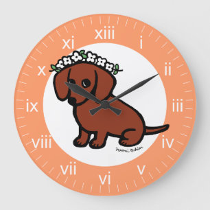 Reloj Redondo Grande Red Smooth Haired Dachshund Flowers