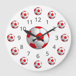 Reloj Redondo Grande Red Soccer Ball Atom Clock with Numbers