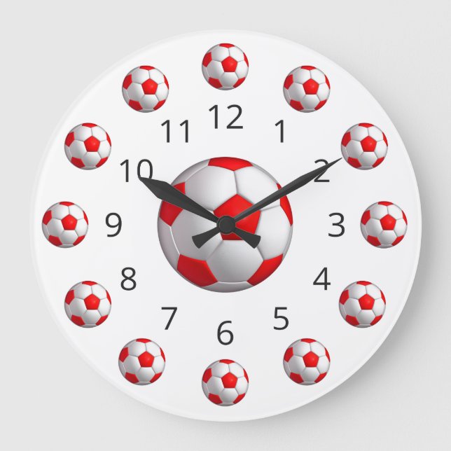 Reloj Redondo Grande Red Soccer Ball Atom Clock with Numbers (Anverso)