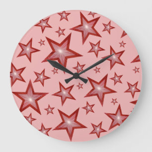 Reloj Redondo Grande Red Stars clock round pale pink