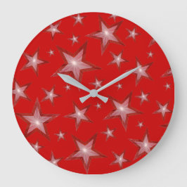 Reloj Redondo Grande Red Stars clock round red