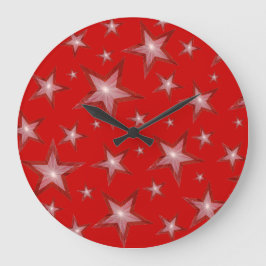 Reloj Redondo Grande Red Stars clock round red