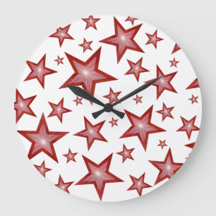 Reloj Redondo Grande Red Stars clock round white