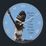 Reloj Redondo Grande Red-Tailed Hawk Raptor Inspirational Quote<br><div class="desc">This clock features an amazing wildlife photo of a red-tailed hawk perched on the peak of a roof with its wings lifted high above it's head preparing to take off,  with an inspirational quote reading: Give your Heart Wings and Every Dream will Take Flight.</div>