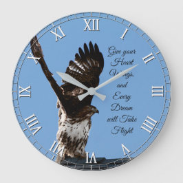 Reloj Redondo Grande Red-Tailed Hawk Raptor Inspirational Quote
