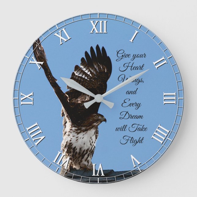 Reloj Redondo Grande Red-Tailed Hawk Raptor Inspirational Quote (Anverso)