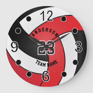 Reloj Redondo Grande Red Volleyball Style with DIY Text