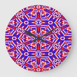 Reloj Redondo Grande Red, White and Blue Geometrics