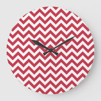 Reloj Redondo Grande Red White Chevron Pattern