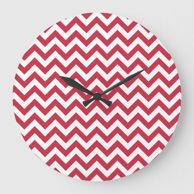 Reloj Redondo Grande Red White Chevron Pattern (Anverso)