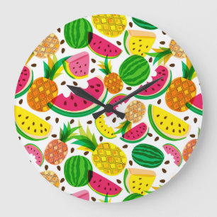 Reloj Redondo Grande Red & Yellow Tropical Fruit Pattern