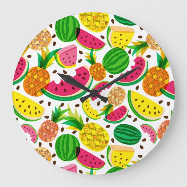 Reloj Redondo Grande Red & Yellow Tropical Fruit Pattern (Anverso)