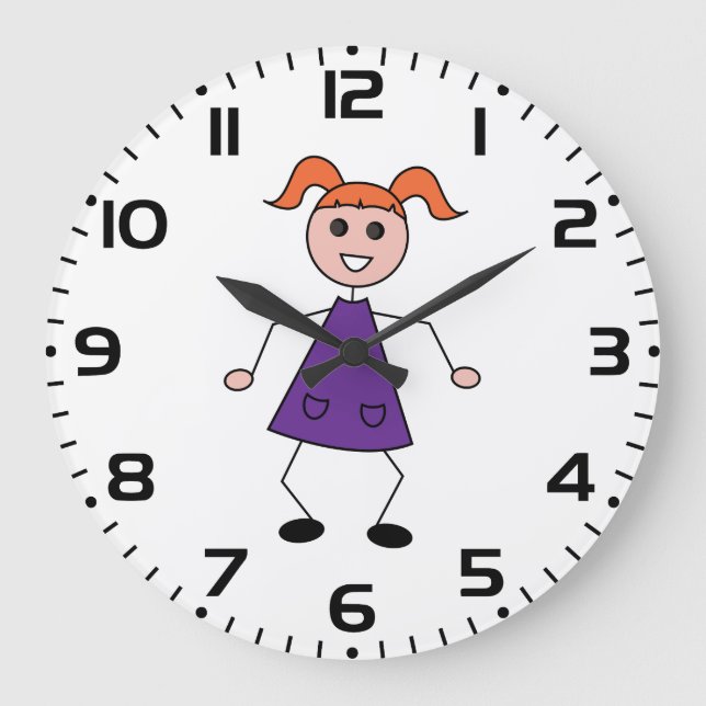 Reloj Redondo Grande Redhead Girl Stick Figure in Purple Dress (Anverso)