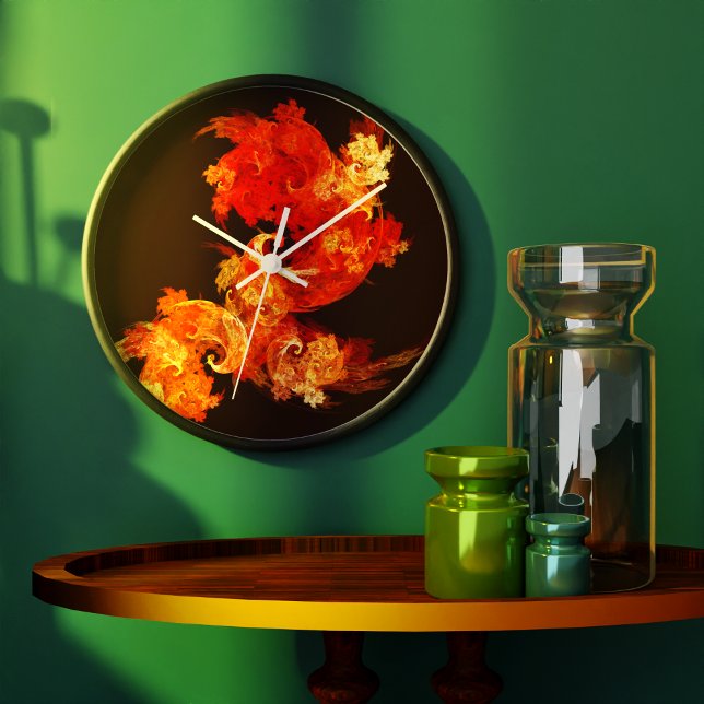 Reloj Redondo Grande Redondeo de aves de fuego resumen de danza (Dancing Firebirds Abstract Art Round Wall Clock)