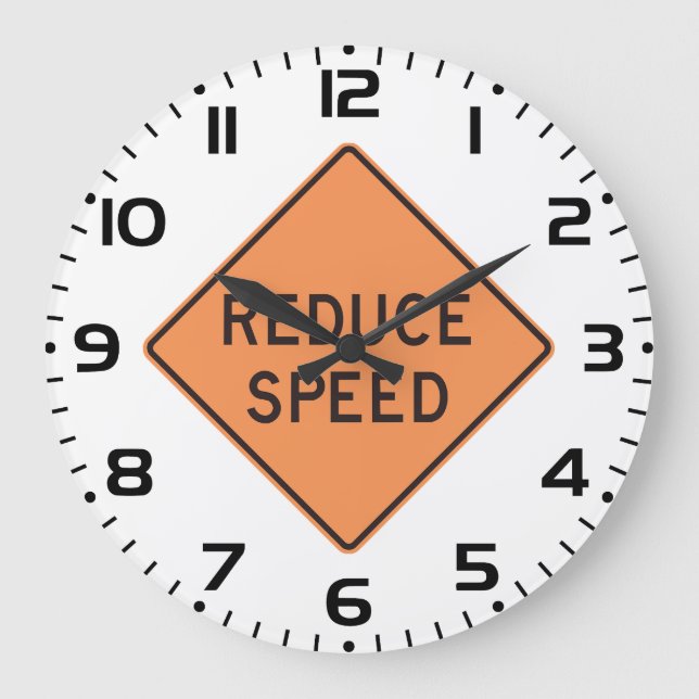 Reloj Redondo Grande Reduce Speed Orange Diamond Road Sign (Anverso)
