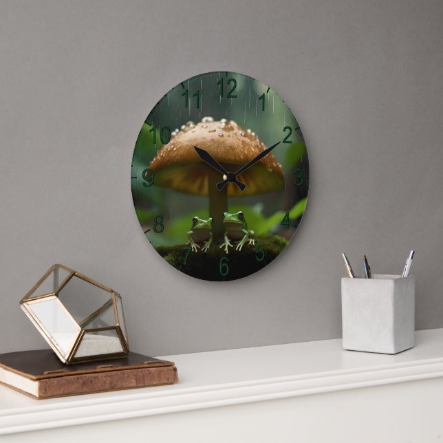 Reloj Redondo Grande Refugio en el Día de las Lluvias: Ranas refugiándo (Oficina)