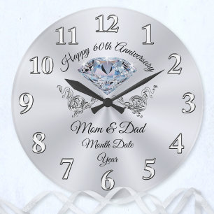 Reloj Redondo Grande Regalo de aniversario número 60 para padres