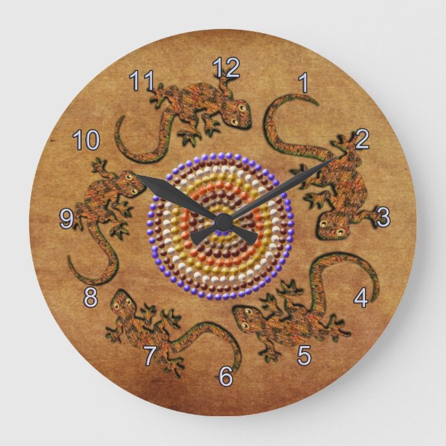 Reloj Redondo Grande Regalo de arte aborigen australiano (Anverso)