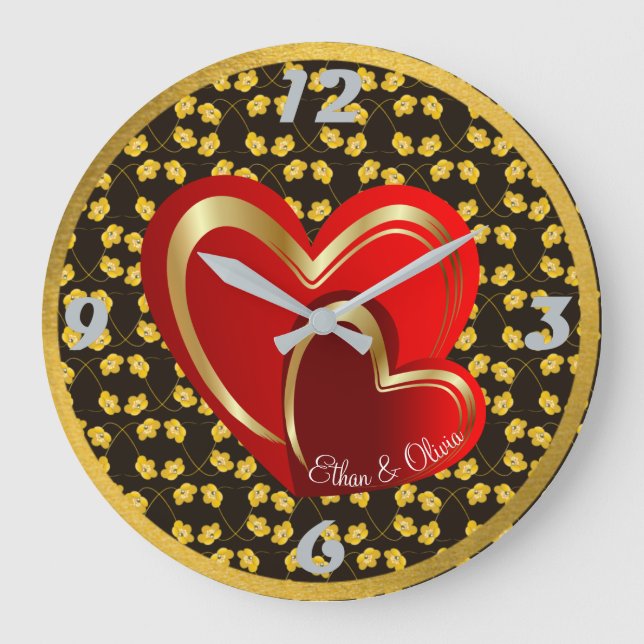 Reloj Redondo Grande Regalo de boda personalizado Modern Love corazones (Anverso)