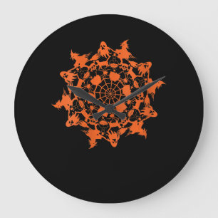 Reloj Redondo Grande Regalo de cráneo de fantasma de halloween Mandala